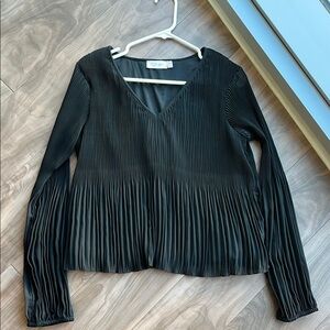 Black Pleated Long Sleeve Blouse